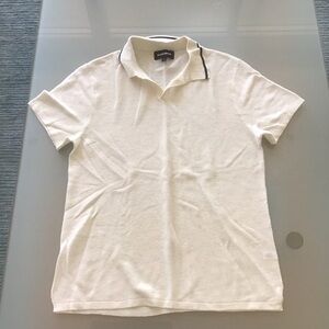 Bonobos Cream Navy Blue Cotton Linen Hudson Polo Slim Fit Knit Top Sweater M